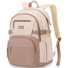 WINDARS Backpack for School Girls, Cute High School Backpacks for Teens Women Student Large Bookbag 15.6 Inch Laptop Bag with USB Charger Port for College Work Travel Trip (Khaki Beige)