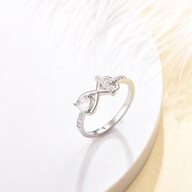 YLT Inspirational Jewelry 925 Sterling Silver Cubic Zirconia Cross Infinity Ring for Women