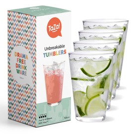 TaZa Unbreakable Glasses 4-pack | Stackable Drinking Glasses 12 oz - Outdoor Glassware BPAfree| Plastic Tumblers Dishwasher Safe | 100% Tritan Poolside Tumblers