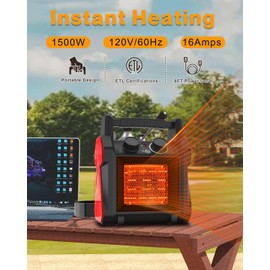 AgiiMan Outdoor Heater for Patio, 1500W Portable Electric Heater with Tip-Over & Overheat Protection, Space Heaters with 3 Heating Modes and Quiet Fan for Garage, Greenhouse, Indoor Outdoor Safe Use