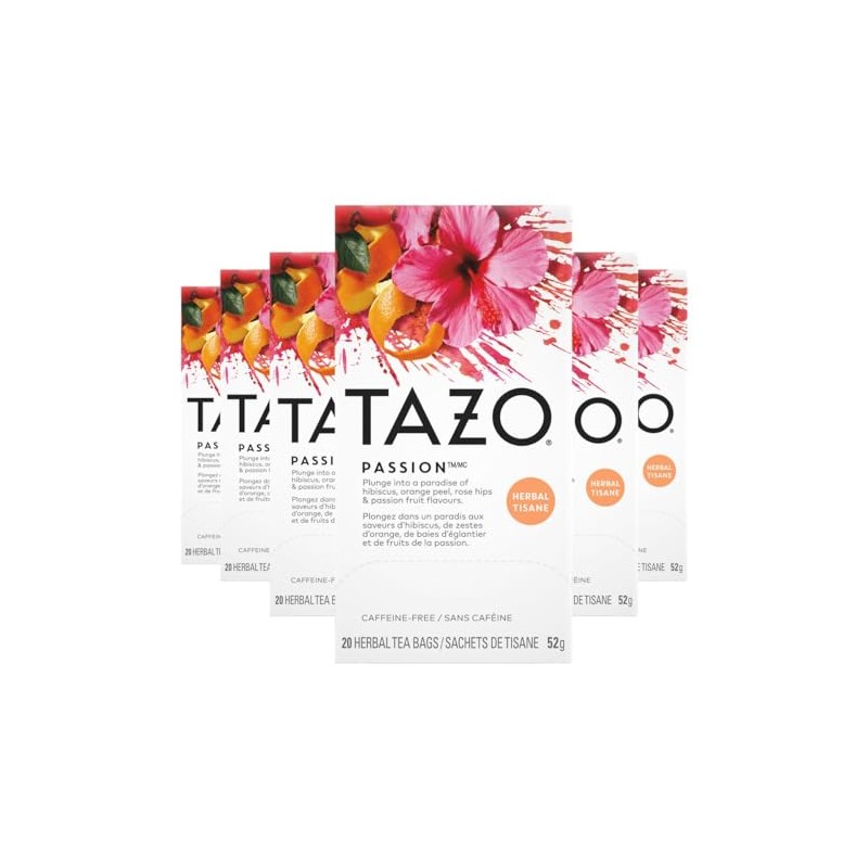 Tazo Caffeine-Free Herbal Tea Bags, Hibiscus-Orange Peel-Rose Hips-Passion Fruit, each