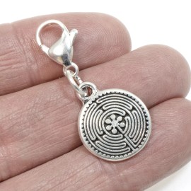 Hackberry Creek Silver Labyrinth Clip on Charm, Zipper Pull, Purse Charm