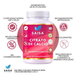 Citrato de Calcio Saisa Herbal, Suplemento para Huesos y Dientes Fuertes