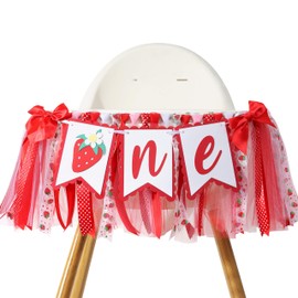 Banner de fresa para silla alta de un cumpleaños, decoración de primer cumpleaños de fresa, decoración de silla alta, accesorio para fotos de primer cumpleaños de bayas
