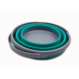 SAMMART 10L (2.6 Gallon) Collapsible Plastic Bucket - Foldable Round Tub - Portable Fishing Water Pail - Space Saving Outdoor Waterpot, Size 33cm Dia (1, Grey/Bluish-Green)