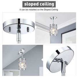 Modern Crystal Pendant Light Fixture Chrome Finish Hanging Lighting Crystal Chandelier for Kitchen Island Dinning Room Living Room Hallyway Porch Bedroom Lamp
