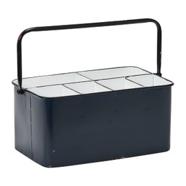 Creative Co-Op Farmhouse Metal Storage Caddy with 6 Compartments and Handle, Distressed Blue and White