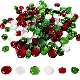 llxieym Christmas Glass Gems Beads Vase Glass Stone 90 Pieces with Jingle Bells 50 Pieces for Vase Filler Party Table Scatter Christmas Decoration (Color 2)