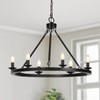 Black Farmhouse Chandelier, 6-Light Wagon Wheel Chandelier with Adjustable Height,