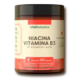 Vitamina B3 Con Niacina Y Ajo VITAL BOTANICS | 120 Cápsulas de 500mg, 4 Meses, Multivitaminico, Suplementos Alimenticios, Libre de Gluten y Aditivos, 