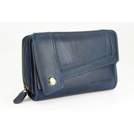 High-quality vintage leather women's purse, thick and compact wallet made of soft leather with RFID - 14.5 x 10 x 5 cm (W x H x D), blue, Vintage
