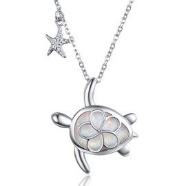 KINGWHYTE Turtle Necklace 925 Sterling Silver Opal Animal Pendant Sea Turtle Jewellery Gifts for Women Girls Mum Her Daughter, Sterling Silver, Opal