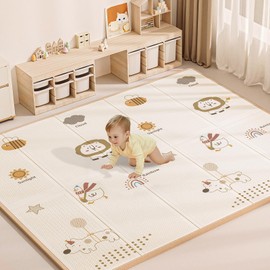 71x59 in Foldable Baby Play Mat,Waterproof Baby Playpen Mat,Portable Anti-Slip Baby Playmat,Thick Foam Floor Play Mat for Babies &Toddlers & Kids,Reversible Baby Crawling Mat for Indoor&Outdoor(Bear)