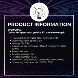 Lumetheus LEDs 5 mm Colour Blue Extra Super Bright 20.000 mcd 100 Pieces 2-3 Volts 2 Pin Light Emitting LED Diode