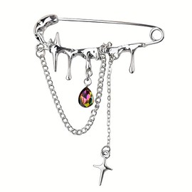 Silver Brooch Pin Cross Star Pins for Clothes Bags Y2k Lapel Pin Punk Safety Pins