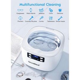 GiveBest Ultrasonic Jewelry Cleaner, 45kHz Professional Ultrasonic Cleaner with 25oz Stainless Steel Tank, 5 Cleaning Modes & Timer for Jewelry, Glasses, Dentures