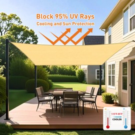 Artpuch Rectangular Breathable UV Block Sun Shade Sail Outdoor Covering Cloth for Deck, Backyard, 08'X12', Light Grey (Customized Available)