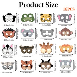 16 Piece Animal Masks Animal Costume Party Favors With 16 Different Animal Face For Petting Zoo Farmhouse Jungle Safari Theme Birthday Party Masks Dress-Up Party Supplies, Animal Masks