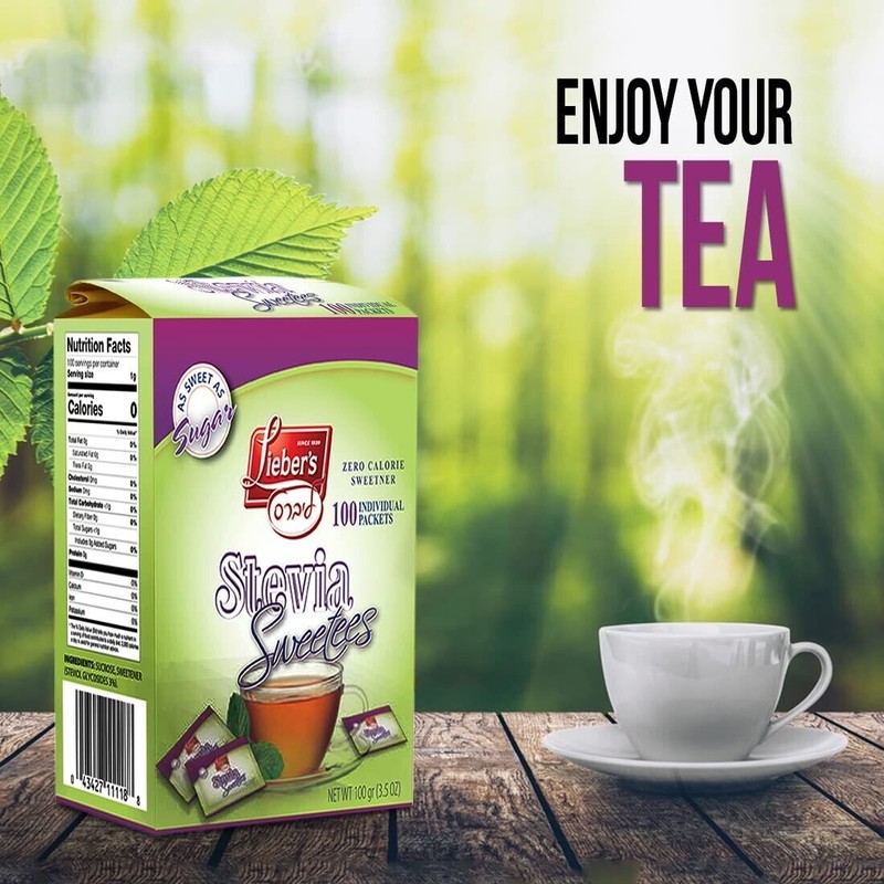 Lieber’s Stevia Packets Zero Calorie Sweetener, Kosher For Passover, 100