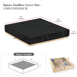 LAMUNI Sandpit Cover, Square Sandpit Cover, Waterproof Sandpit Covers, 420D Oxford Fabric, Sandbox Cover, Sandpit Tarpaulin with Drawstring and Elastic Band, 150 x 150 x 20 cm