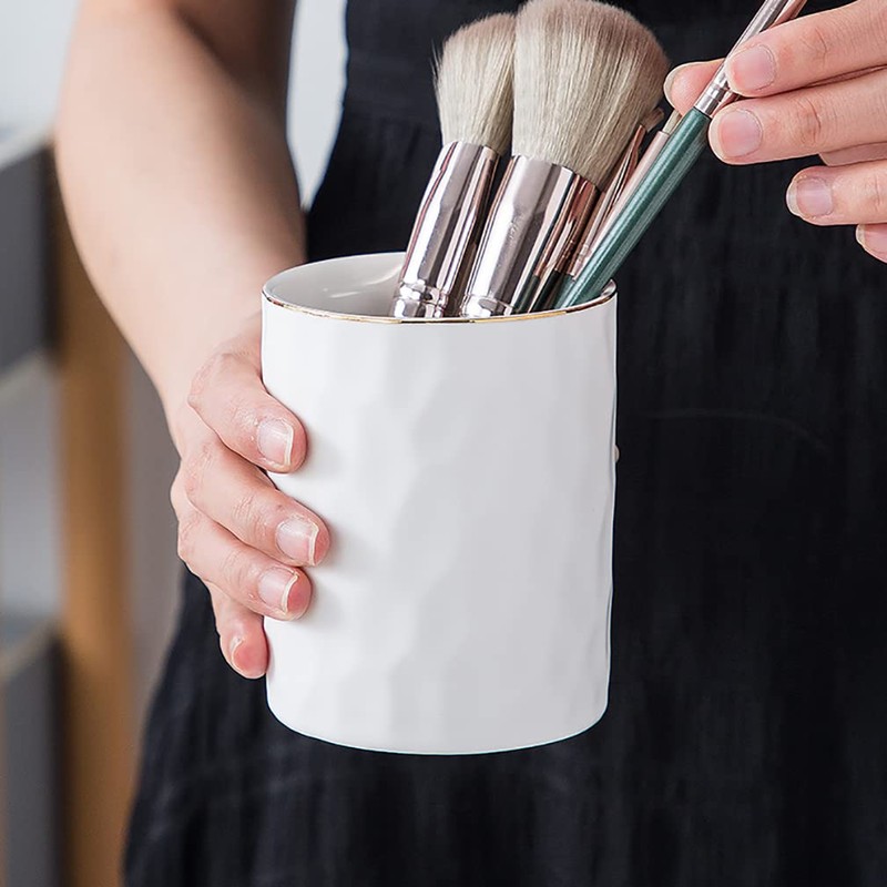 Ceramic Pen Holder Stand Cup Pencil Holder Organizer Makeup Brush