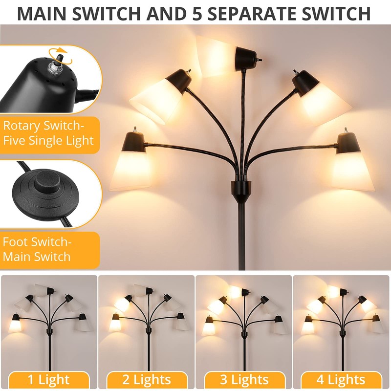 FOLKSMATE LED Floor Lamp, Medusa Multi Head Modern Tall, Rustic