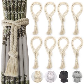 Yteseery 8 Pack Curtain tiebacks Rope, Outdoor Curtain Tiebacks, Natural Cotton Curtain Ties, Village Rural Rustic Curtain Holdbacks, Farmhouse Boho Curtain tie Backs Holders for Drapes, Beige