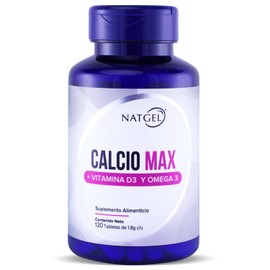 NatGel Calcio con Vitamina D3 y Omega 3  Suplemento para Huesos Fuertes y Salud General  Pureza y Calidad Garantizada  120 tabletas de 1,800 mg       