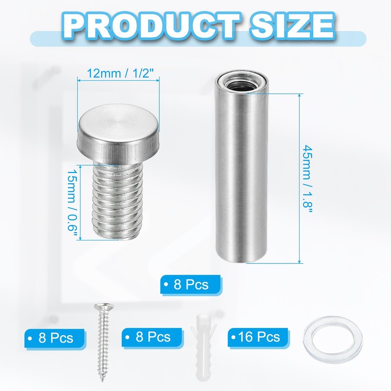 PATIKIL 1/2" x 2" Standoff Screws, 8 Pack Stainless Steel