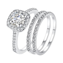 Cupimatch Women's Stainless Steel Engagement Rings: Wedding Rings Promise Partner Rings Wedding Promise Ring Zirconia Charm Silver Ring 3 Stacking Rings Gift for Valentine's Day Wedding, Copper