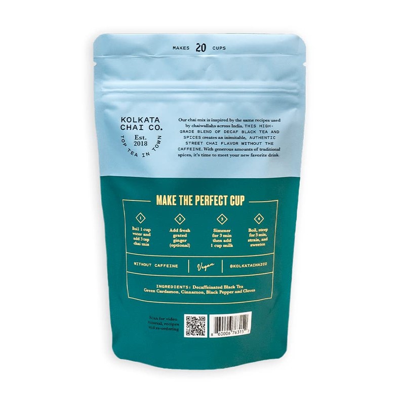 Kolkata Chai Decaf Masala Chai mix, Makes 20 cups, Premium