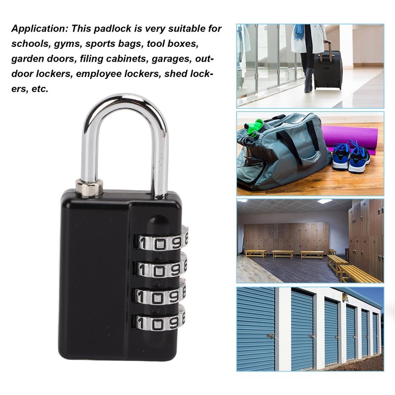 Gym Bag Locker Padlock 4 Digit Combination Zinc Alloy Black