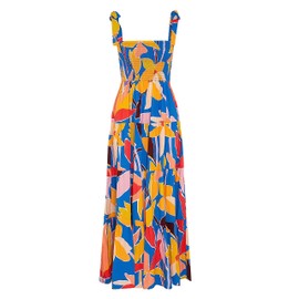 ELIGNTLOFT Women's Summer Casual Maxi Dress Spaghetti Strap Square Neck Boho Beach Long Sun Dresses Blue Floral