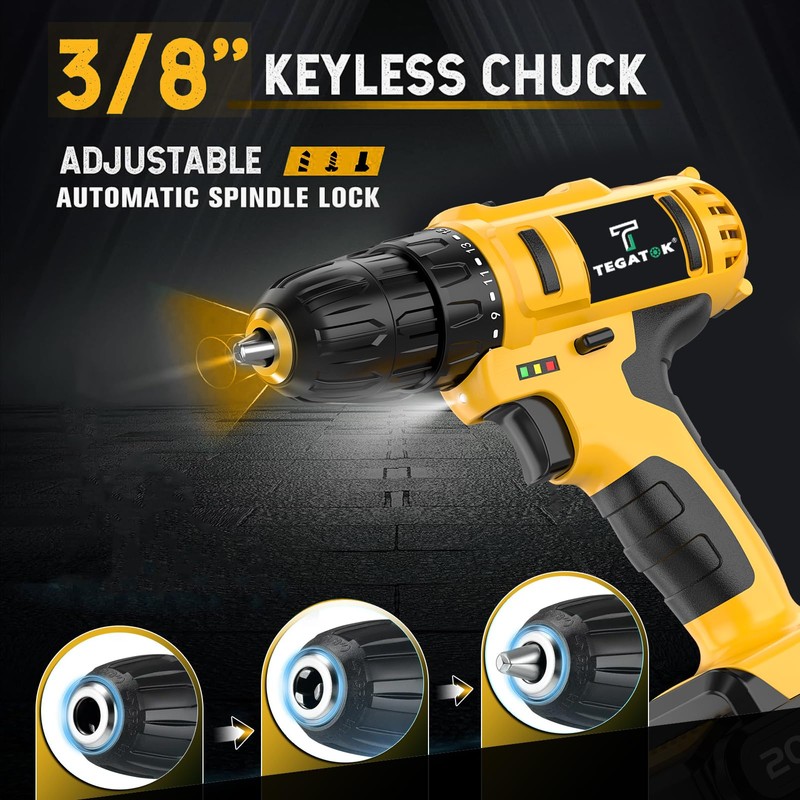 20V Cordless Drill/Driver, Electric Screwdriver - 2 Batteries, 45Nm, 2