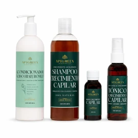 Apigreen Kit Capilar Anticaída para Crecimiento y Fortalecimiento del Cabello – Shampoo 500 ml sin Sulfatos ni Parabenos, Boost, Acondicionador y Tónico – Con Miel, Colágeno, Keratina, Romero, Fenogreco y Ácido Hialurónico