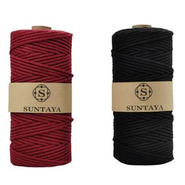 SUNTAYA Macrame Cord 3mm X 200 Meters/2 roll, Macrame Rope Cotton Yarn, red Black Twine String, Bobbiny Braided Marame Cord Supplies for Crochet Twist Crafts Woven Decorating