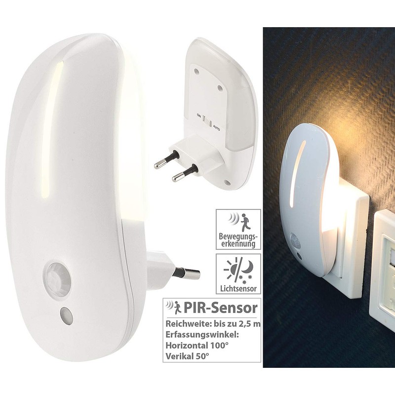 Lunartec Socket Light: LED Socket Night Light with Motion Sensor