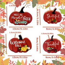 Cute Pumpkin Autumn Decorations Indoor, 4 Pcs Wooden Tiered Tray Decor Table Sign Thankful Fall Decor Pumpkin Signs for Party Home Shelf Display