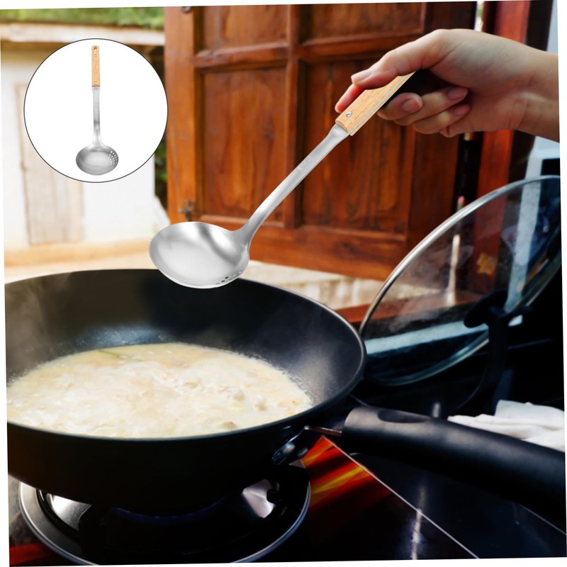 Ciieeo Stainless Steel Cooking Spoon with Wooden Handle Versatile Ladle
