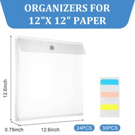 12 x 12 Scrapbook Paper Storage Organizer – 24 Plastic Expandable Holders with 30 Stickers, Acid-Free PP for 100 Sheets, Hook & Loop Closure