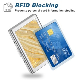 Rimilak Metal Credit Card Holder, Mini Credit Card Wallet RFID Blocking Slim Metal Hard Case for Women Men, Gold Flow Mable