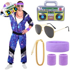 90s 80s Outfit Men's Women's Theme Party 80s Tracksuit Retro Jogging Suit Accessory 80s Costume Men Women Carnival 80s Clothing Disco New Kids Costume Men for Fancy Dress L