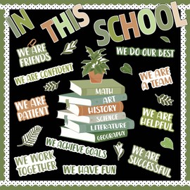 Greenery Motivational Bulletin Board Set Welcome Back to School Potted Plant Affirmation Station Classroom Decorations Set Leaves in This School Paper Cutouts for Elementary Wall Door Supplies