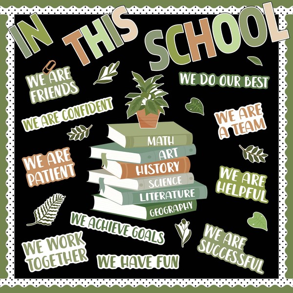 Greenery Motivational Bulletin Board Set Welcome Back to School Potted