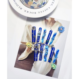 Nailyjoy Handmade Reusable Press on Nails Butterfly Sea, Attractive Shiny Beautiful Visional Blue Microglitter Extra Long Square Fake Nails with Crown Teddy Chain in 10pcs Customized Size (Large)