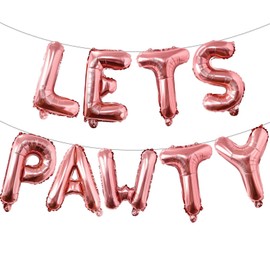 9 Pcs Lets Pawty Balloons Banner 16 Inch, Dog Cat Pet Birthday Letters Sign Lets Pawty Balloons Happy Birthday Banner for Pet Dog Cat Party Supplies Decorations (Rose Gold)