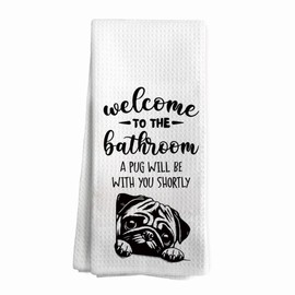ShowDraven Funny Pug Decor Bathroom Towels, Decorative Dish Tea Hand Towels for Kitchen Bathroom, Gifts for Pug Dog Lovers Women, 16 x 24 inch