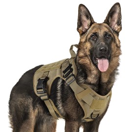 rabbitgoo Tactical Dog Harness for Large, Heavy Duty Pet Harness with Handle, No-Pull Service Vest Large Breed, Adjustable Military Dog Vest for Training Hunting Walking, Brown, L