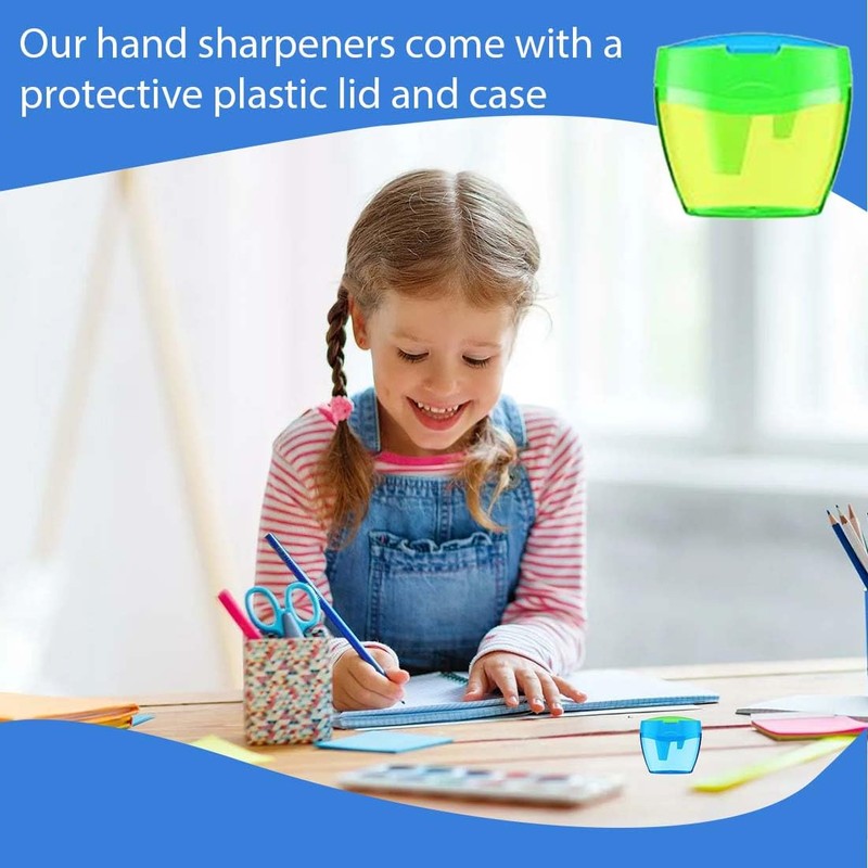 VONJUMA 4 Pcs Pencil Sharpener with Container 3-Hole Pencil Sharpener