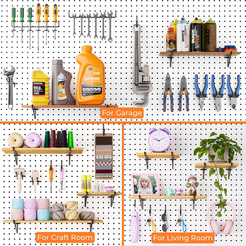 INCLY 8 Pack 6" Pegboard Shelf Hooks, 1/4" Peg Board